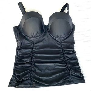 Swimsuits For All Tankini Underwire Balconette Rushed Black Top Sz14